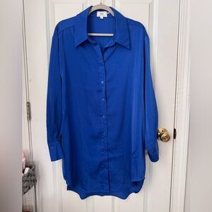 HAVE Blue Button-Up Shirt Dress |L|